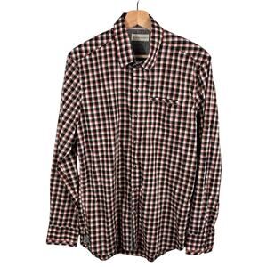 7 Diamonds Long Sleeve Shirt Men Medium Pearl‎ Snap Button Up Plaid Casual